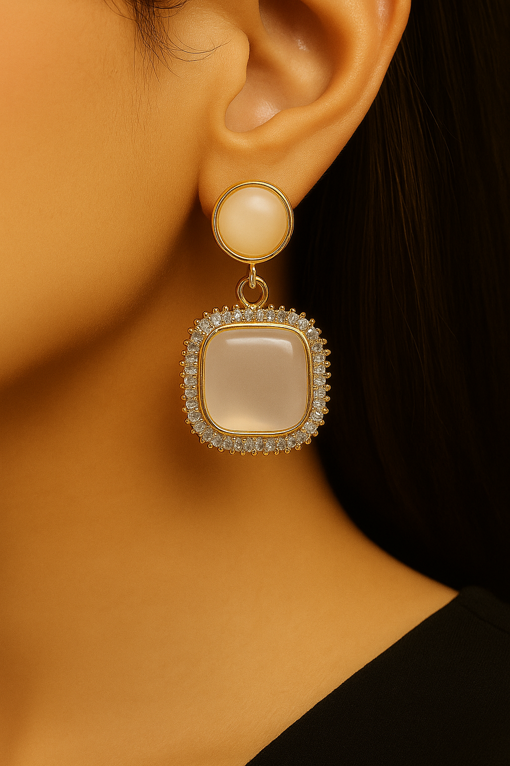 Drop Earrings with Crystal Border