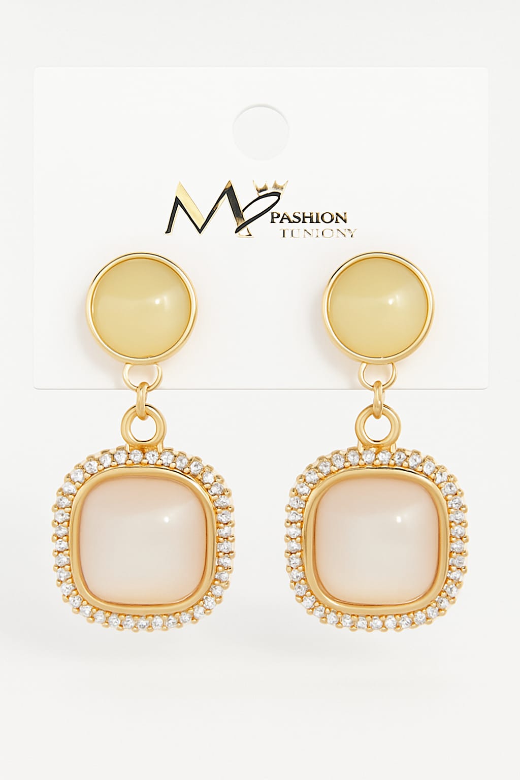 Drop Earrings with Crystal Border