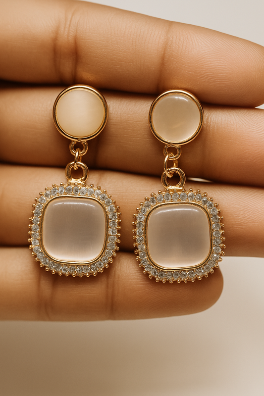 Drop Earrings with Crystal Border